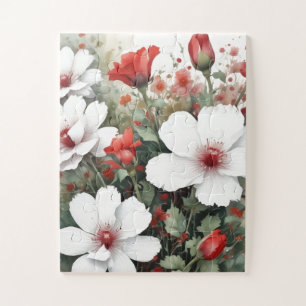 Weiße und rote Blume Elegante Wasserfarbe Puzzle