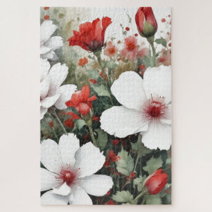 Weiße und rote Blume Elegante Wasserfarbe Puzzle