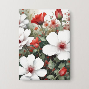 Weiße und rote Blumen elegante Aquarellmalerei Button