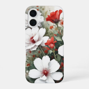Weiße und rote Blumen elegante Aquarellmalerei iPhone 16 Hülle