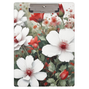 Weiße und rote Blumen elegante Aquarellmalerei Klemmbrett