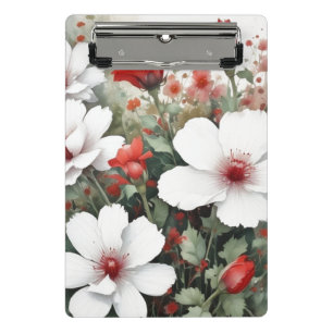 Weiße und rote Blumen Elegante Aquarellmalerei Mini Klemmbrett
