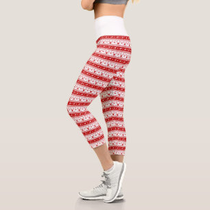 Weiße und rote Hirschköpfe Muster Capri Leggings
