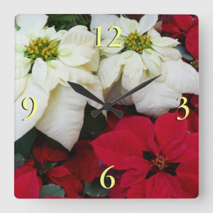 Weiße und rote Poinsettien II Weihnachtsfeiertag Quadratische Wanduhr