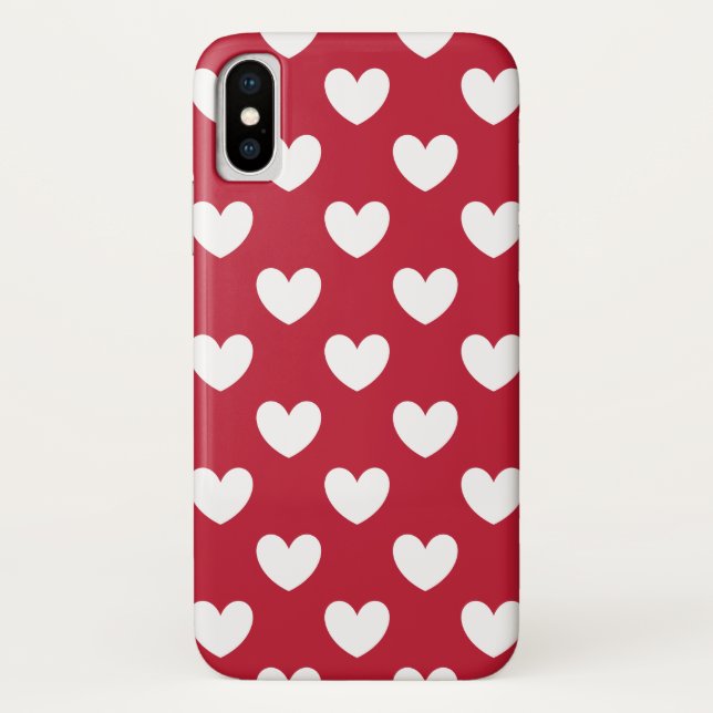 Weiße und rote Polka-Herzen Case-Mate iPhone Hülle (Rückseite)