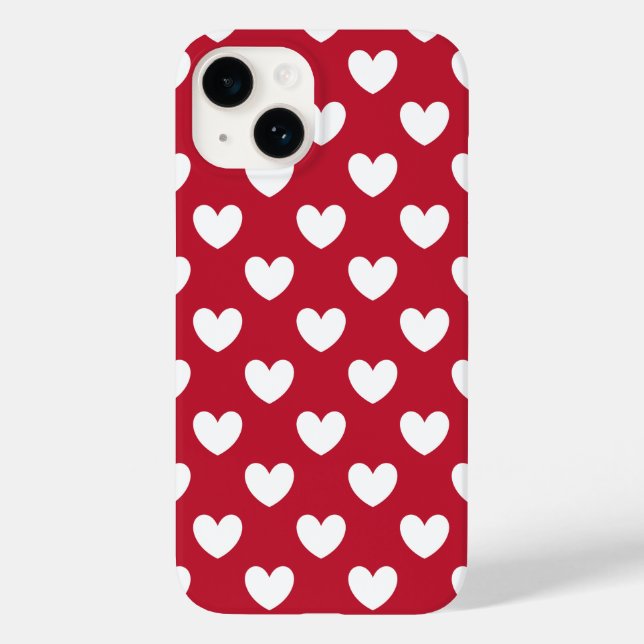 Weiße und rote Polka-Herzen Case-Mate iPhone Hülle (Rückseite)