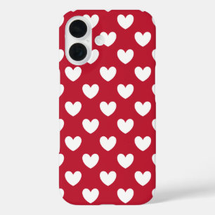 Weiße und rote Polka-Herzen iPhone 16 Hülle