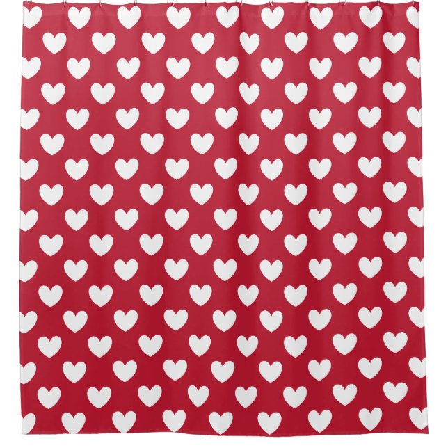 Weiße und rote Polka-Herzen Duschvorhang (Vorderseite)
