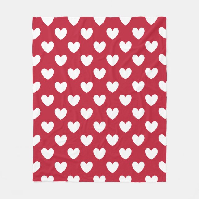 Weiße und rote Polka-Herzen Fleecedecke (Vorderseite)