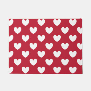 Weiße und rote Polka-Herzen Fußmatte