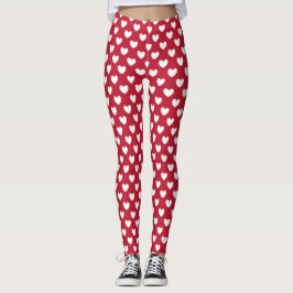 Weiße und rote Polka-Herzen Leggings