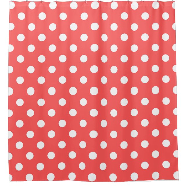 Weiße und rote Polka-Punkte Duschvorhang (Vorderseite)