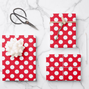 Weiße und rote Polka-Punkte Geschenkpapier Set