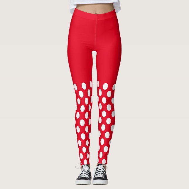 Weiße und rote Polka-Punkte Leggings (Vorderseite)