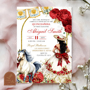 Weiße und rote Rosen-Charra-Quinceanera-Einladung Einladung