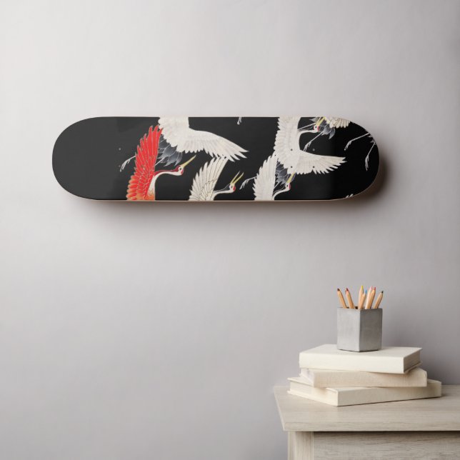 Weiße und rote Späne. Japanische Kunst mit schwarz Skateboard (Wandkunst (Horz))