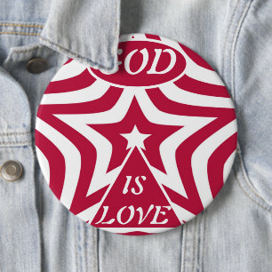 Weiße und rote Sterne "Gott ist Liebe" Hochkontras Button