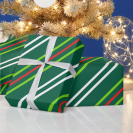 Weiße und rote Streifen auf dunkelgrünen Weihnacht Geschenkpapier