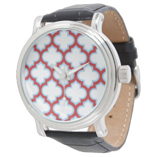 Weiße und rote Trellis, Gitter, Quatrefolie Armbanduhr
