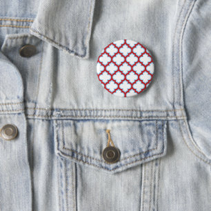 Weiße und rote Trellis, Gitter, Quatrefolie Button