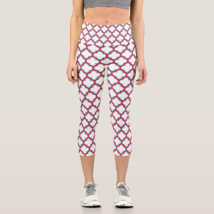 Weiße und rote Trellis, Gitter, Quatrefolie Capri Leggings