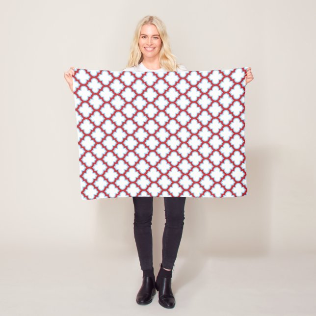 Weiße und rote Trellis, Gitter, Quatrefolie Fleecedecke (Beispiel)