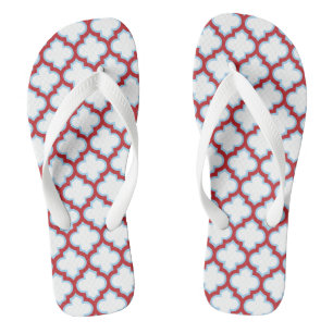 Weiße und rote Trellis, Gitter, Quatrefolie Flip Flops