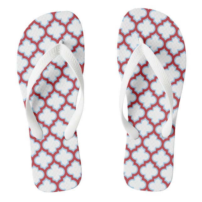 Weiße und rote Trellis, Gitter, Quatrefolie Flip Flops (Fußbett)