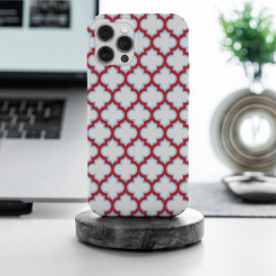 Weiße und rote Trellis, Gitter, Quatrefolie iPhone 15 Pro Max Hülle