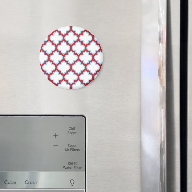 Weiße und rote Trellis, Gitter, Quatrefolie Magnet (In Situ (Kühlschrank))
