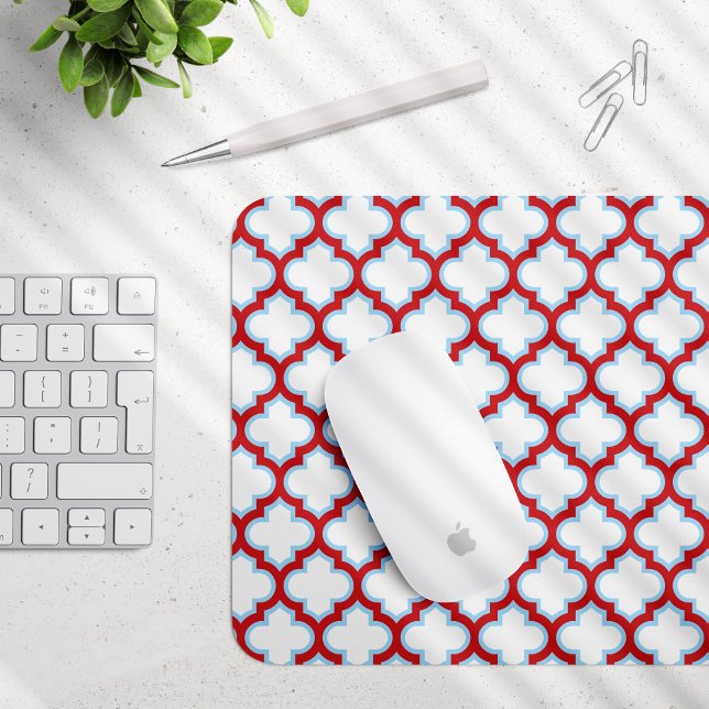 Weiße und rote Trellis, Gitter, Quatrefolie Mousepad (Von Creator hochgeladen)
