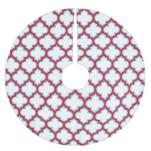Weiße und rote Trellis, Gitter, Quatrefolie Polyester Weihnachtsbaumdecke