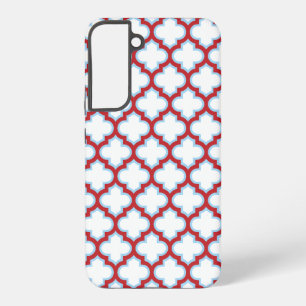 Weiße und rote Trellis, Gitter, Quatrefolie Samsung Galaxy Hülle
