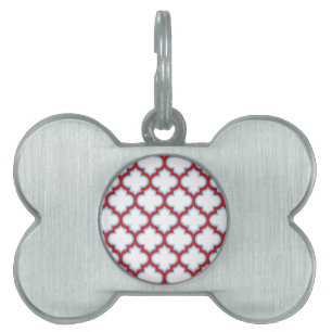 Weiße und rote Trellis, Gitter, Quatrefolie Tiermarke