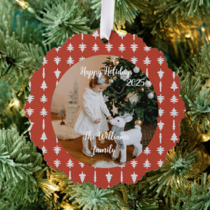 Weiße und rote Weihnachtsbaum-Ornamente Ornament Karte