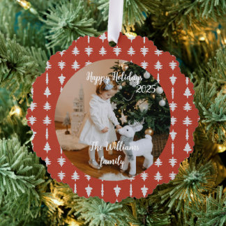 Weiße und rote Weihnachtsbaum-Ornamente Ornament Karte