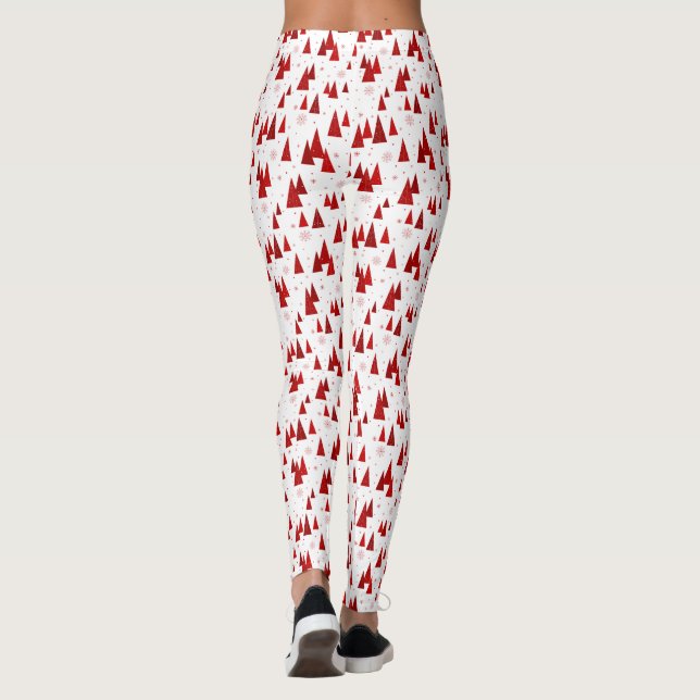 Weiße und rote Weihnachtsbaume mit Schneeflocken-M Leggings (Rückseite)