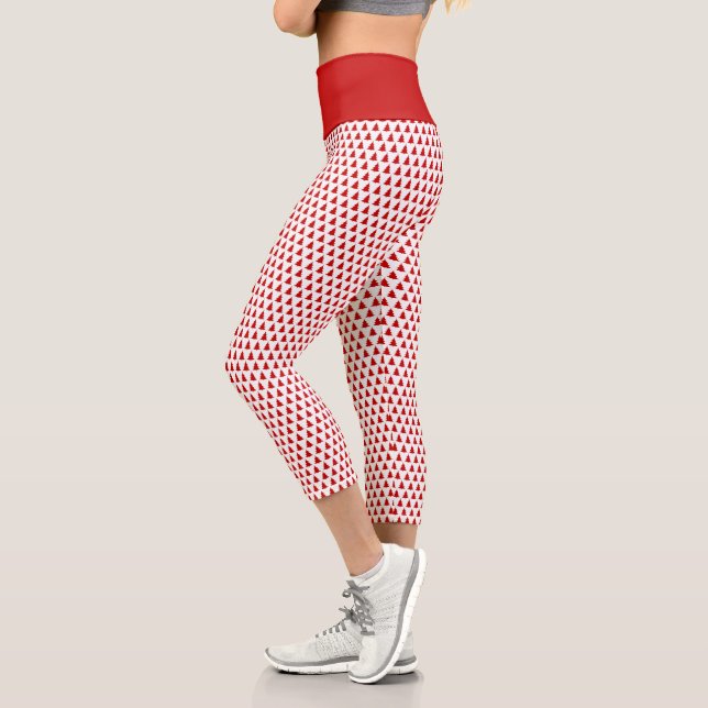 Weiße und rote Weihnachtsbaummuster Capri Leggings (Links)