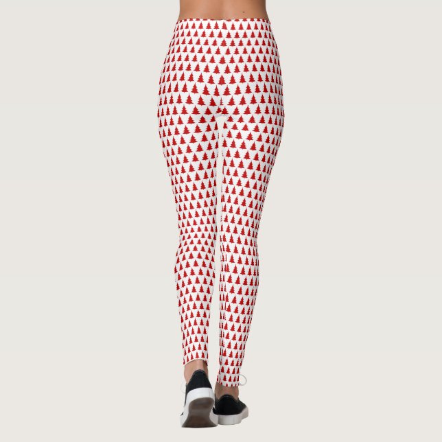 Weiße und rote Weihnachtsbaummuster lang Leggings (Rückseite)