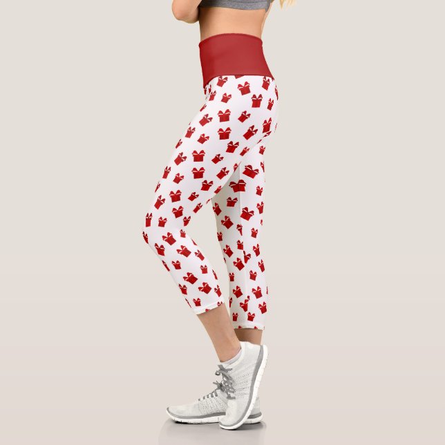 Weiße und rote Weihnachtsmuster Geschenkboxen Hoch Capri Leggings (Links)
