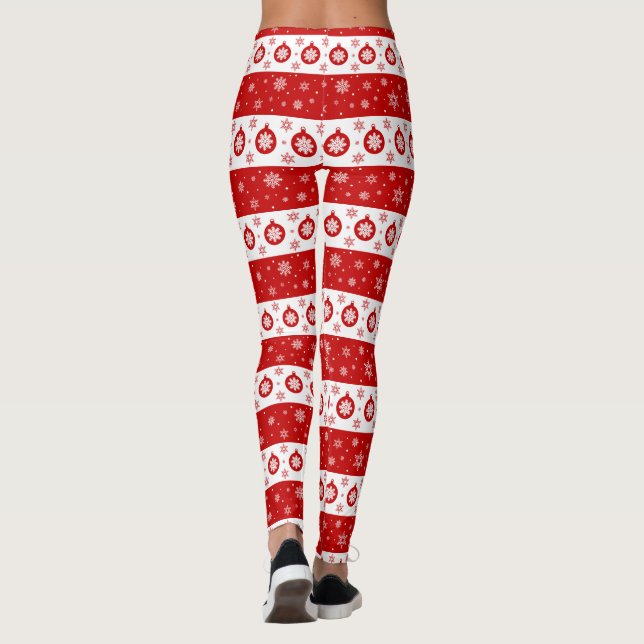 Weiße und rote Weihnachtsschneeflocken Leggings (Rückseite)