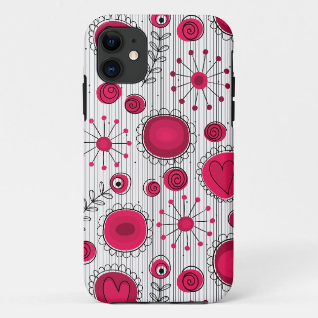 Weiße und rötliche Herzen und Blume mit Blumenmust Case-Mate iPhone Hülle (Rückseite)
