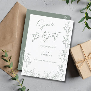 Weiße und Saga-grüne Hochzeit Save The Date