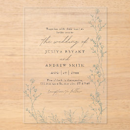 Weiße und sagengrüne Skripthochzeit Acryleinladungen