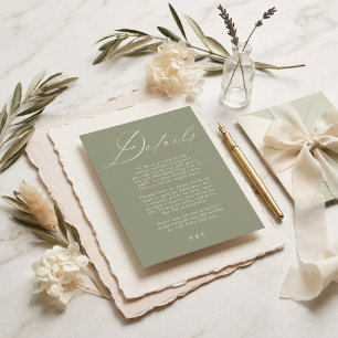 Weiße und salbeigrüne moderne Hochzeit RSVP Karte