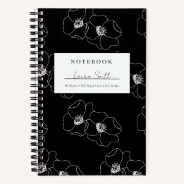 Weiße und schwarze Blumen-personalisiertes Notizbu Notizbuch