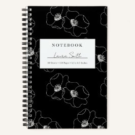 Weiße und schwarze Blumen-personalisiertes Notizbu Notizbuch