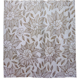 Weiße und schwarze Blumentextilien Duschvorhang