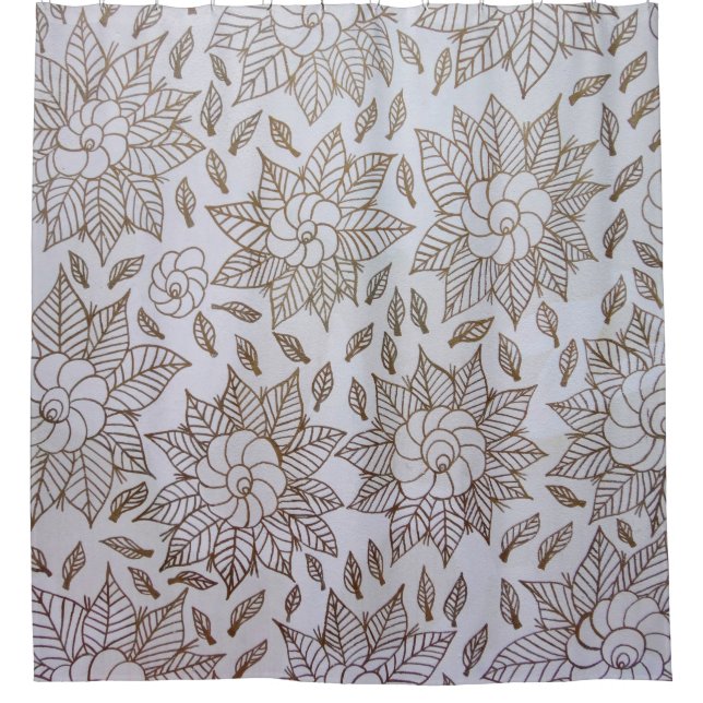 Weiße und schwarze Blumentextilien Duschvorhang (Vorderseite)