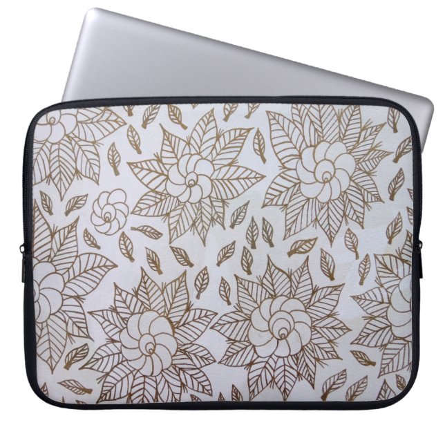 Weiße und schwarze Blumentextilien Laptopschutzhülle (Vorderseite)